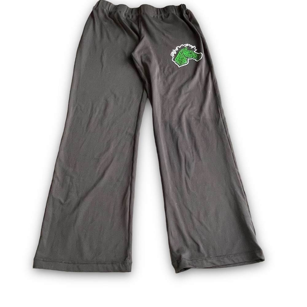 Varsity Sprit Black Green Rhinestone Bronco Yoga Pants Sz XL Cheerleading Dance